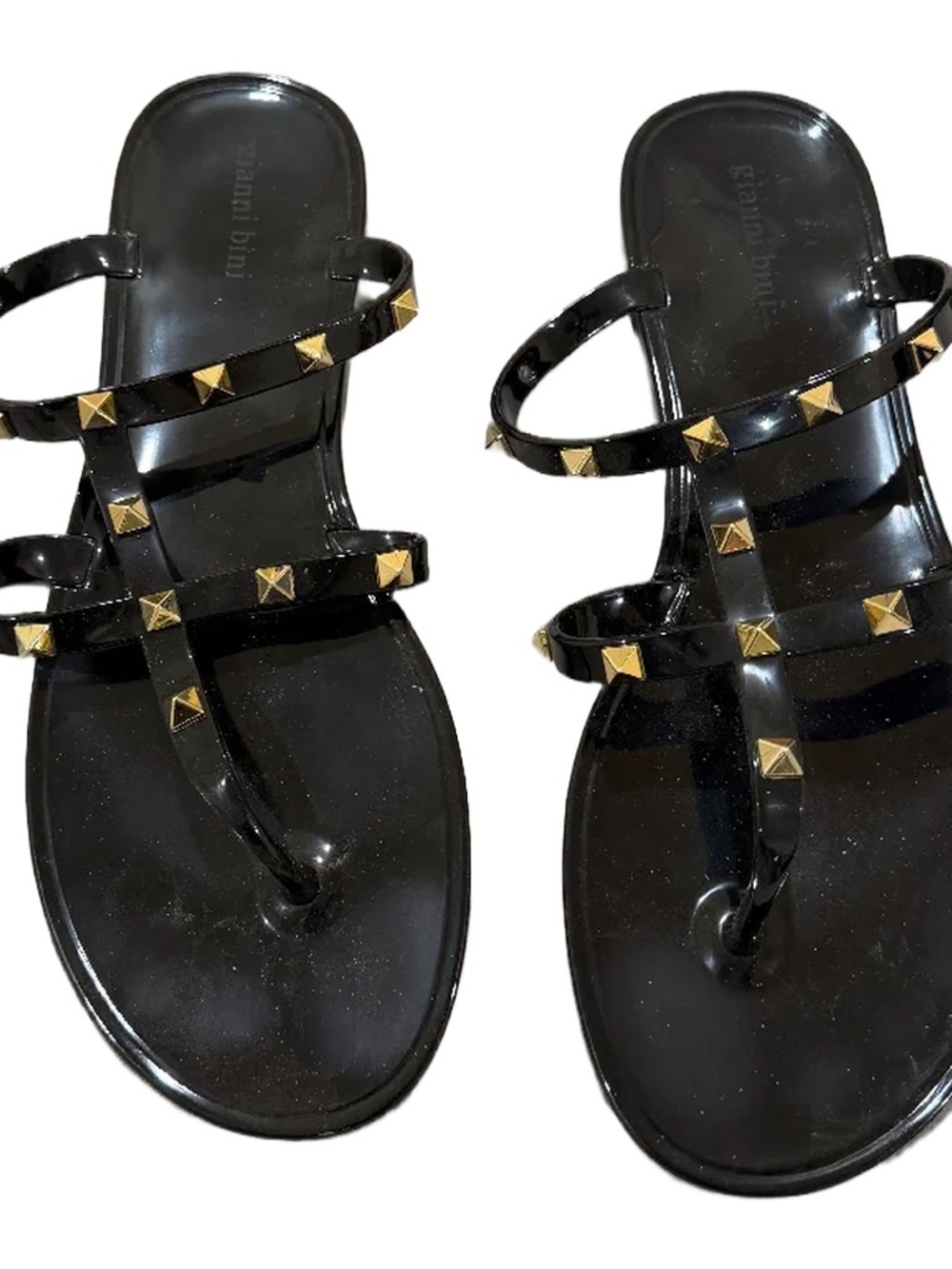 Black Studded T-Strap Women's Sandals - Brand: blank